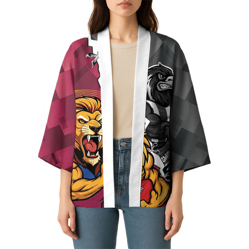 Personalised Collingwood and Brisbane Lions Kimono Dynamic Mascots Together