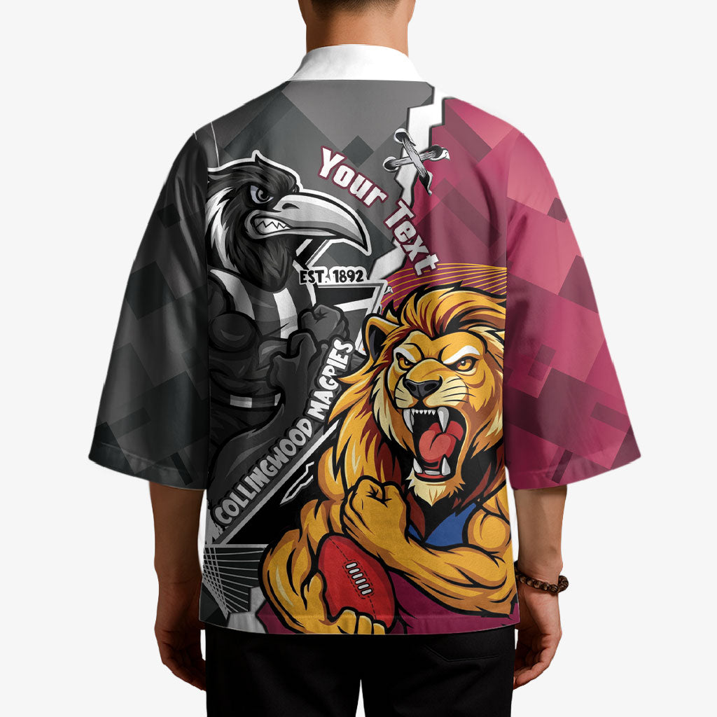Personalised Collingwood and Brisbane Lions Kimono Dynamic Mascots Together