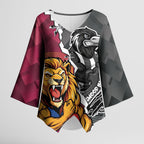 Personalised Collingwood and Brisbane Lions Kimono Sleeve Blouse Dynamic Mascots Together