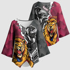 Personalised Collingwood and Brisbane Lions Kimono Sleeve Blouse Dynamic Mascots Together