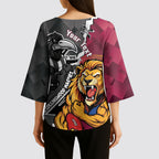 Personalised Collingwood and Brisbane Lions Kimono Sleeve Blouse Dynamic Mascots Together