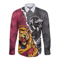 Personalised Collingwood and Brisbane Lions Long Sleeve Button Shirt Dynamic Mascots Together