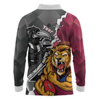 Personalised Collingwood and Brisbane Lions Long Sleeve Polo Shirt Dynamic Mascots Together