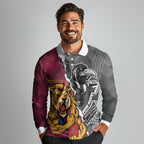 Personalised Collingwood and Brisbane Lions Long Sleeve Polo Shirt Dynamic Mascots Together