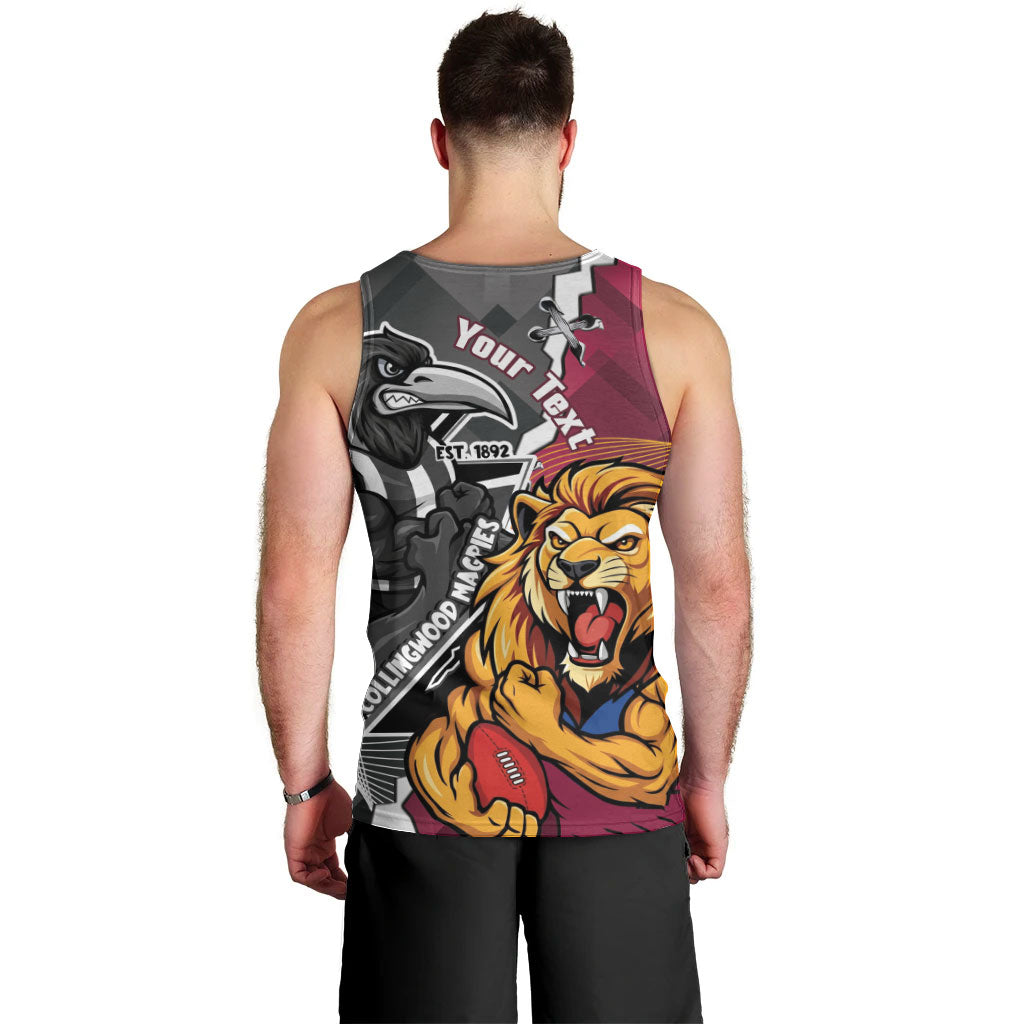 Personalised Collingwood and Brisbane Lions Men Tank Top Dynamic Mascots Together