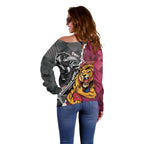 Personalised Collingwood and Brisbane Lions Off Shoulder Sweater Dynamic Mascots Together