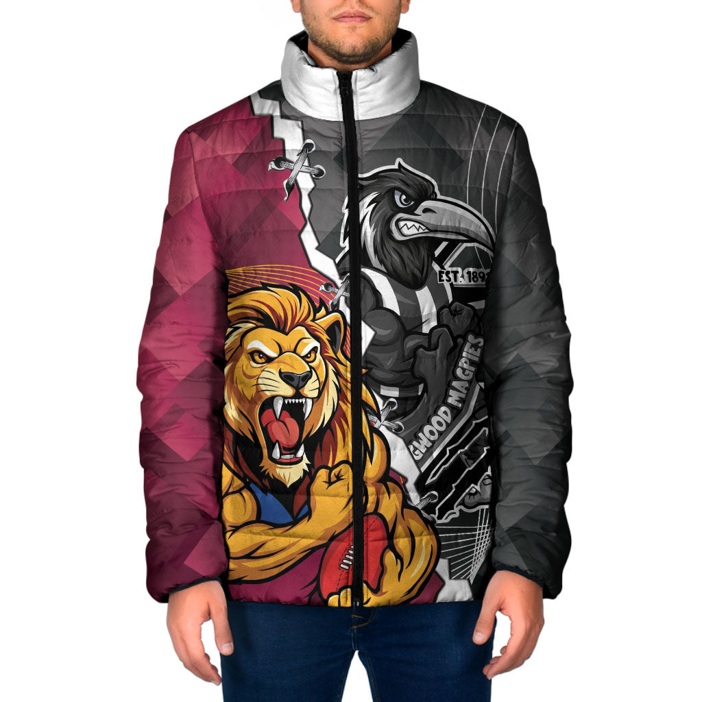 Personalised Collingwood and Brisbane Lions Padded Jacket Dynamic Mascots Together