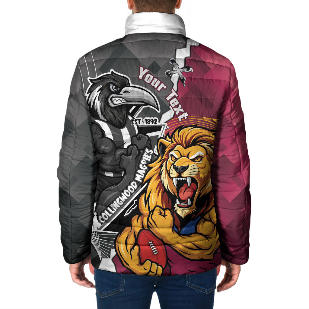 Personalised Collingwood and Brisbane Lions Padded Jacket Dynamic Mascots Together