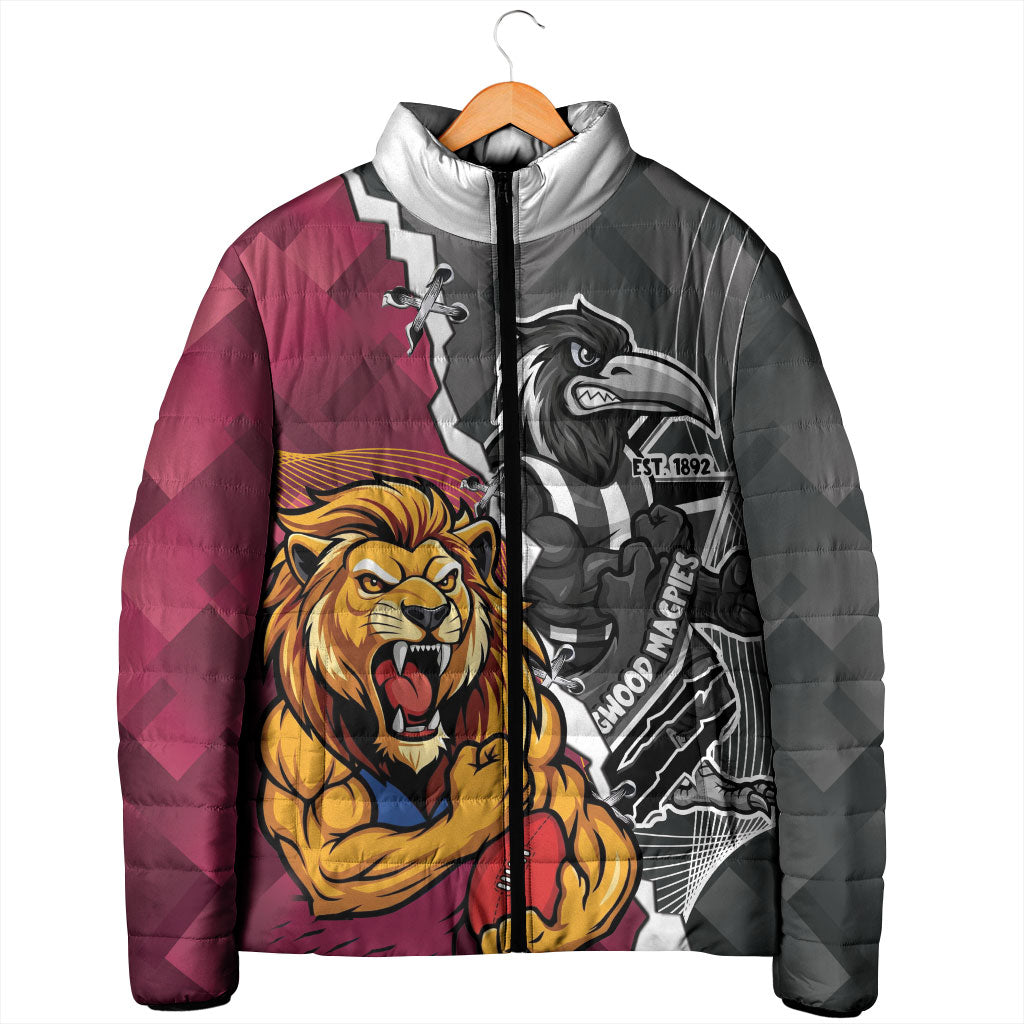 Personalised Collingwood and Brisbane Lions Padded Jacket Dynamic Mascots Together