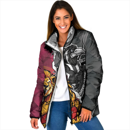 Personalised Collingwood and Brisbane Lions Padded Jacket Dynamic Mascots Together