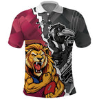 Personalised Collingwood and Brisbane Lions Polo Shirt Dynamic Mascots Together