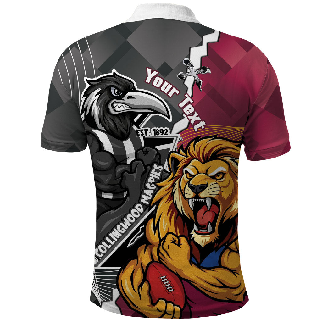 Personalised Collingwood and Brisbane Lions Polo Shirt Dynamic Mascots Together