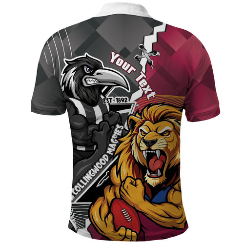 Personalised Collingwood and Brisbane Lions Polo Shirt Dynamic Mascots Together