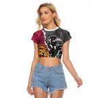 Personalised Collingwood and Brisbane Lions Raglan Cropped T Shirt Dynamic Mascots Together