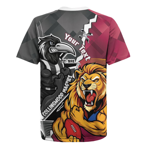 Personalised Collingwood and Brisbane Lions Rugby Jersey Dynamic Mascots Together