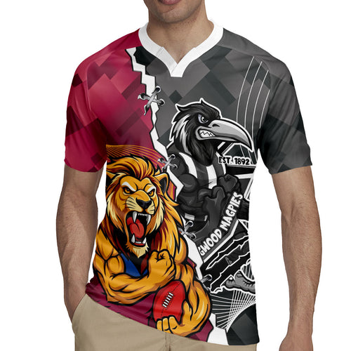 Personalised Collingwood and Brisbane Lions Rugby Jersey Dynamic Mascots Together