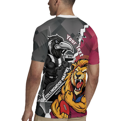 Personalised Collingwood and Brisbane Lions Rugby Jersey Dynamic Mascots Together