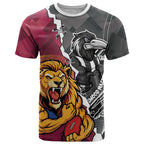 Personalised Collingwood and Brisbane Lions T Shirt Dynamic Mascots Together