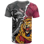 Personalised Collingwood and Brisbane Lions T Shirt Dynamic Mascots Together