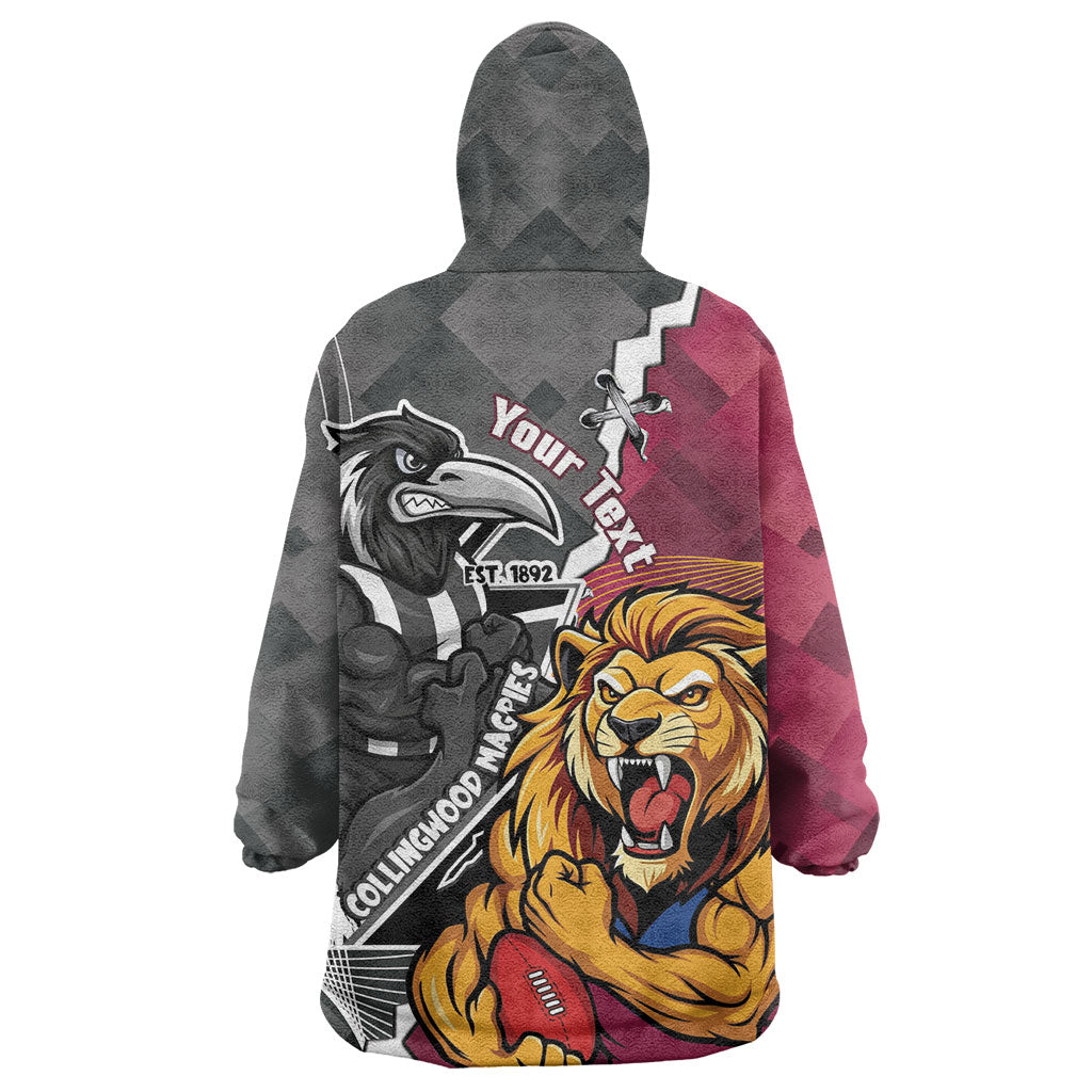 Personalised Collingwood and Brisbane Lions Wearable Blanket Hoodie Dynamic Mascots Together