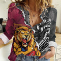 Personalised Collingwood and Brisbane Lions Women Casual Shirt Dynamic Mascots Together