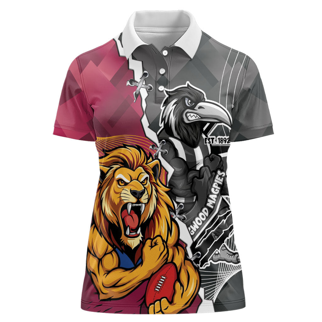 Personalised Collingwood and Brisbane Lions Women Polo Shirt Dynamic Mascots Together