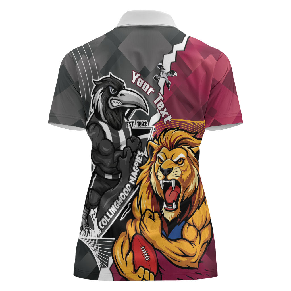 Personalised Collingwood and Brisbane Lions Women Polo Shirt Dynamic Mascots Together