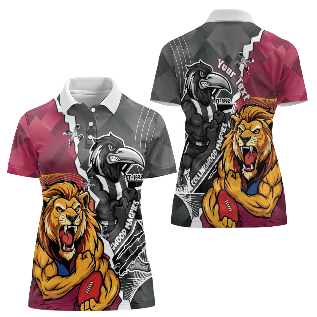 Personalised Collingwood and Brisbane Lions Women Polo Shirt Dynamic Mascots Together