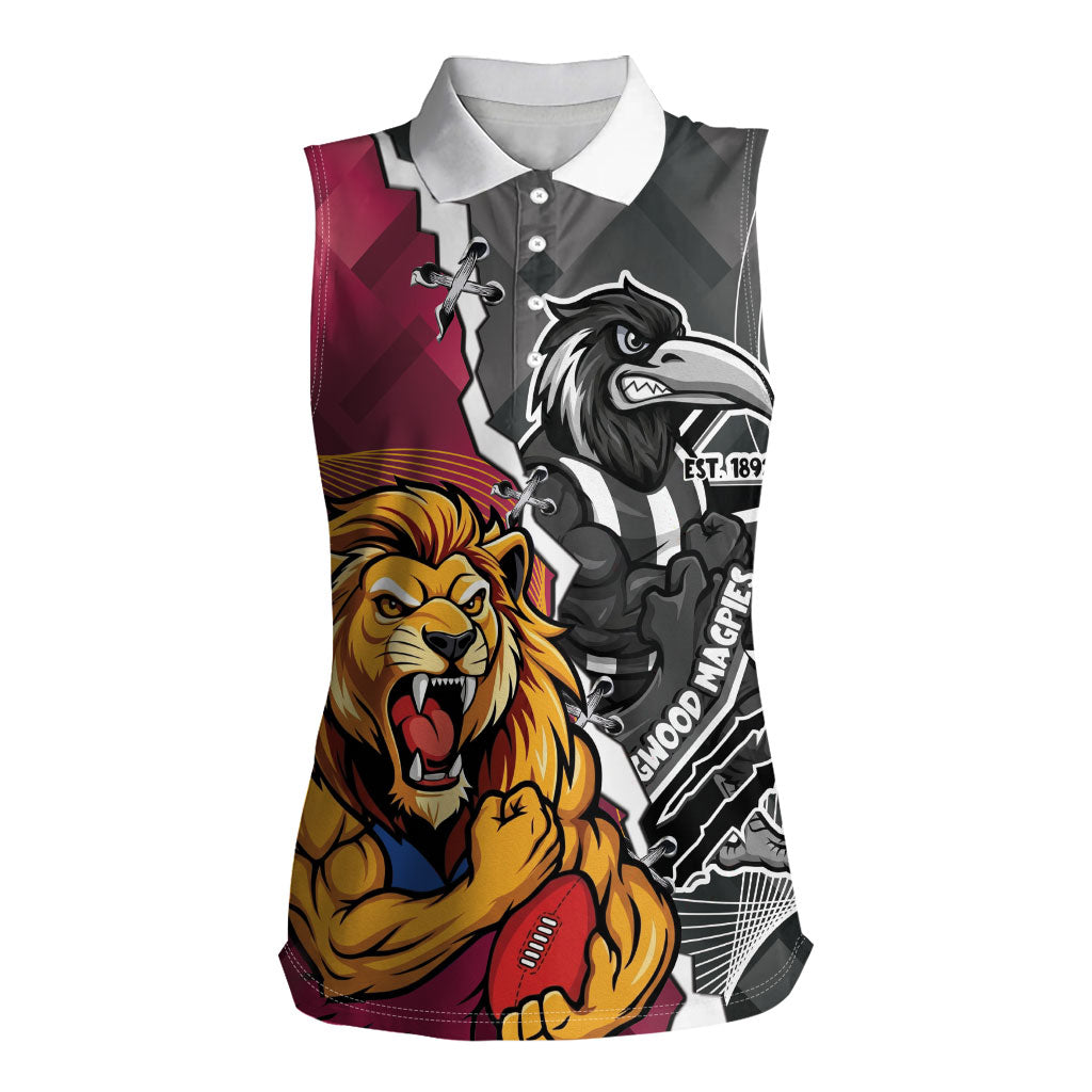 Personalised Collingwood and Brisbane Lions Women Sleeveless Polo Shirt Dynamic Mascots Together