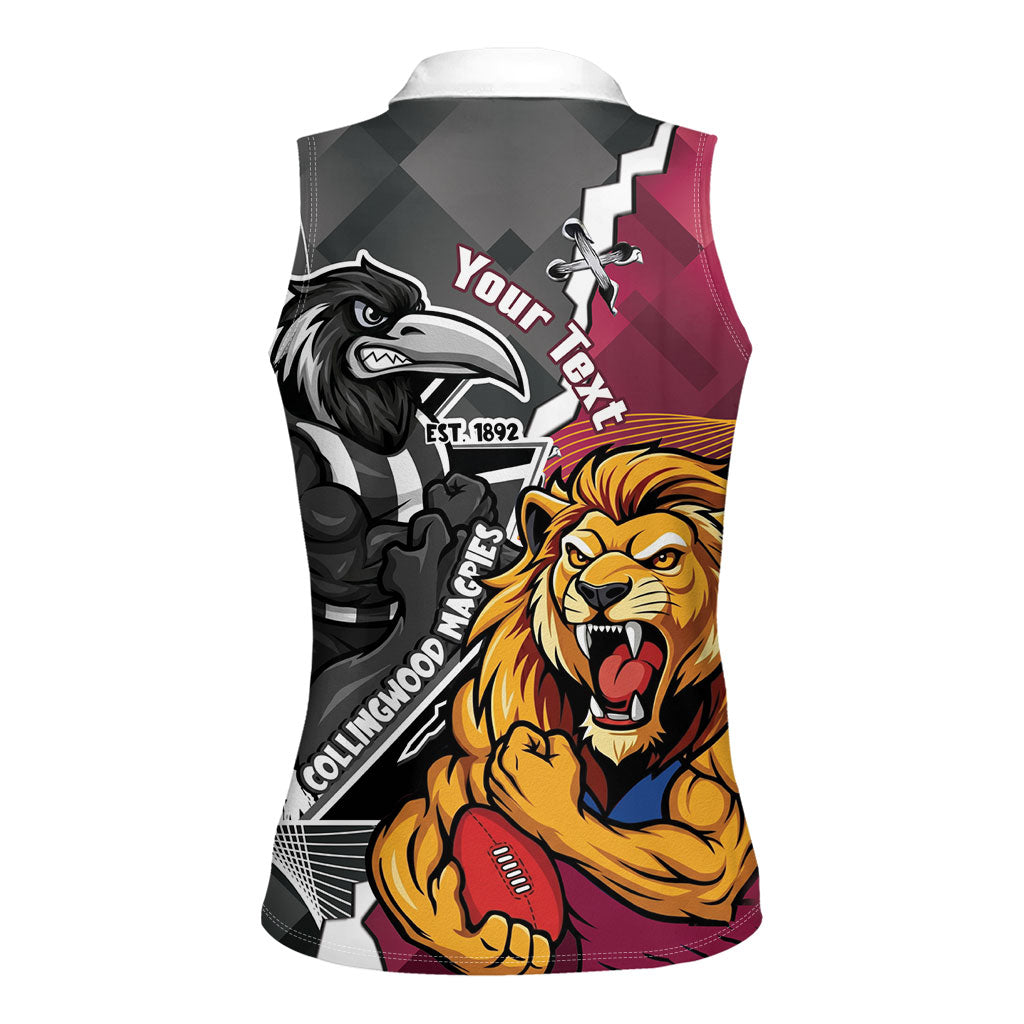 Personalised Collingwood and Brisbane Lions Women Sleeveless Polo Shirt Dynamic Mascots Together