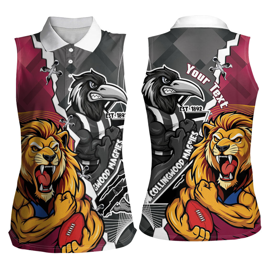 Personalised Collingwood and Brisbane Lions Women Sleeveless Polo Shirt Dynamic Mascots Together