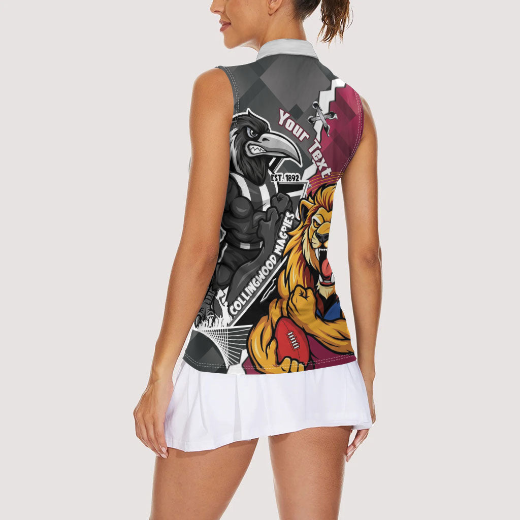 Personalised Collingwood and Brisbane Lions Women Sleeveless Polo Shirt Dynamic Mascots Together