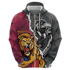 Personalised Collingwood and Brisbane Lions Zip Hoodie Dynamic Mascots Together