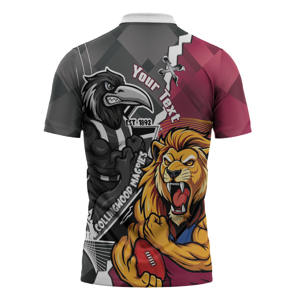 Personalised Collingwood and Brisbane Lions Zipper Polo Shirt Dynamic Mascots Together