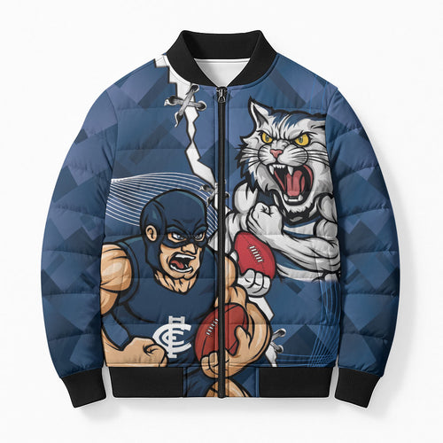 Personalised Cats and Blues Bomber Puffer Jacket Dynamic Mascots Together