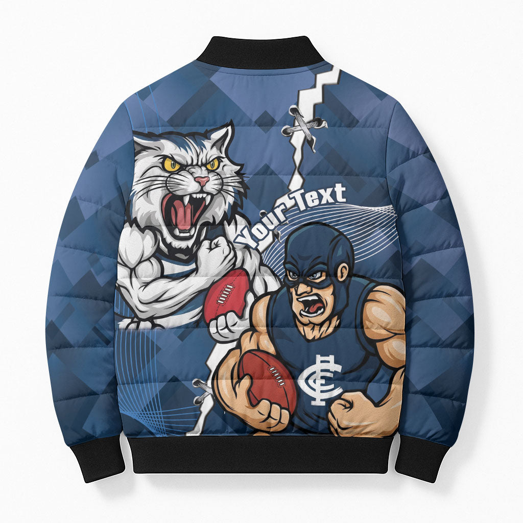 Personalised Cats and Blues Bomber Puffer Jacket Dynamic Mascots Together