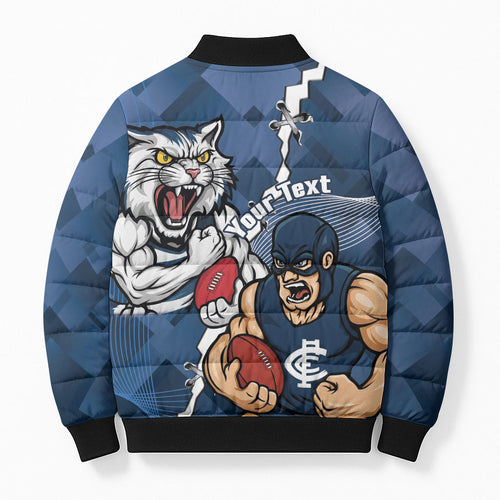Personalised Cats and Blues Bomber Puffer Jacket Dynamic Mascots Together