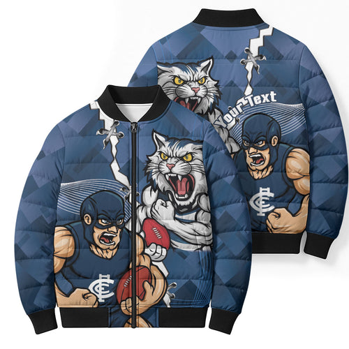 Personalised Cats and Blues Bomber Puffer Jacket Dynamic Mascots Together