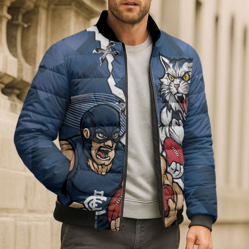 Personalised Cats and Blues Bomber Puffer Jacket Dynamic Mascots Together