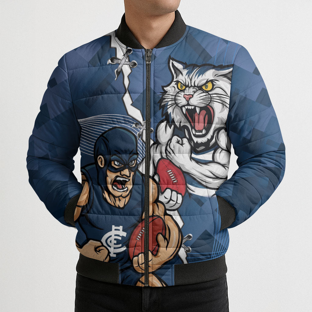 Personalised Cats and Blues Bomber Puffer Jacket Dynamic Mascots Together