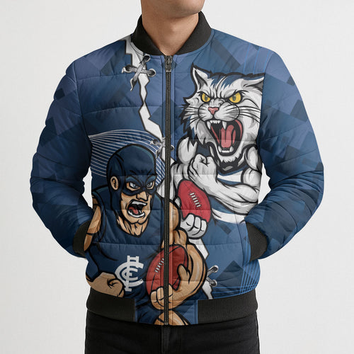 Personalised Cats and Blues Bomber Puffer Jacket Dynamic Mascots Together