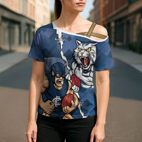 Personalised Cats and Blues Cross Shoulder Shirt Dynamic Mascots Together