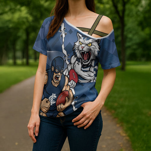 Personalised Cats and Blues Cross Shoulder Shirt Dynamic Mascots Together