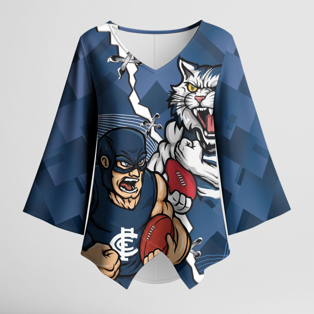 Personalised Cats and Blues Kimono Sleeve Blouse Dynamic Mascots Together