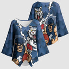 Personalised Cats and Blues Kimono Sleeve Blouse Dynamic Mascots Together