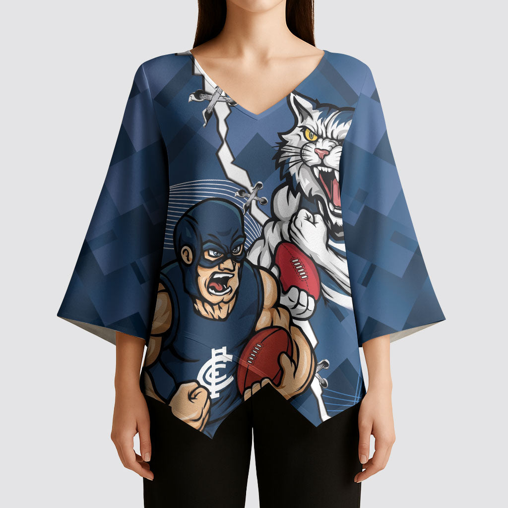 Personalised Cats and Blues Kimono Sleeve Blouse Dynamic Mascots Together