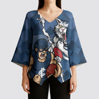 Personalised Cats and Blues Kimono Sleeve Blouse Dynamic Mascots Together