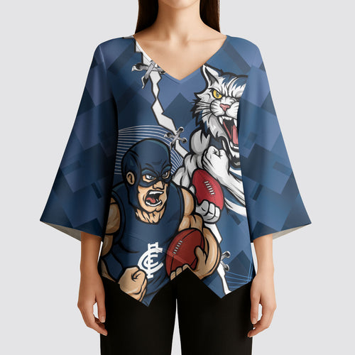 Personalised Cats and Blues Kimono Sleeve Blouse Dynamic Mascots Together