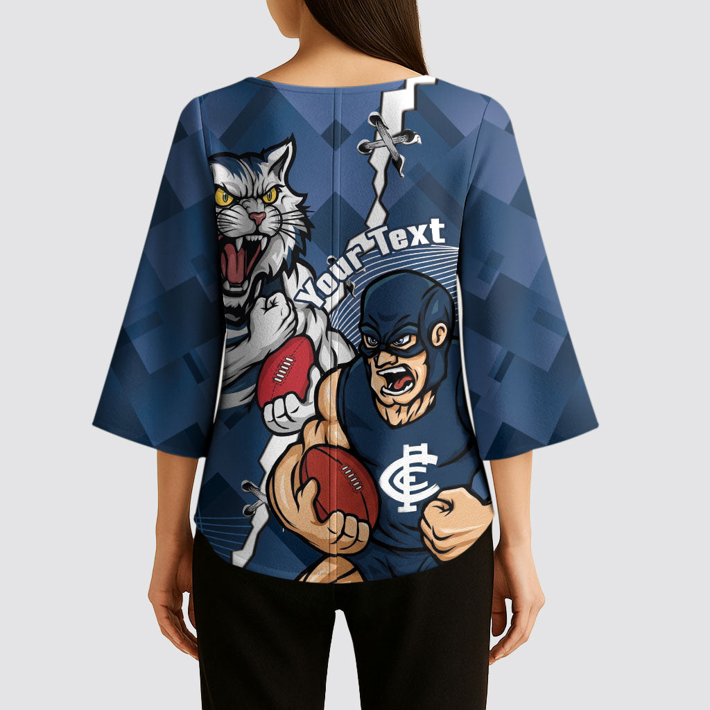 Personalised Cats and Blues Kimono Sleeve Blouse Dynamic Mascots Together