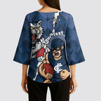 Personalised Cats and Blues Kimono Sleeve Blouse Dynamic Mascots Together
